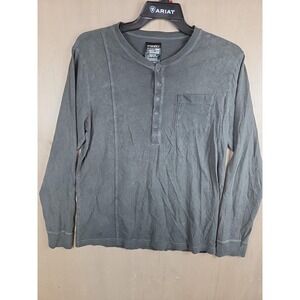 MNRKY Monarchy Mens Medium Henley Shirt Gray Mineral Wash Deconstructed Y2K